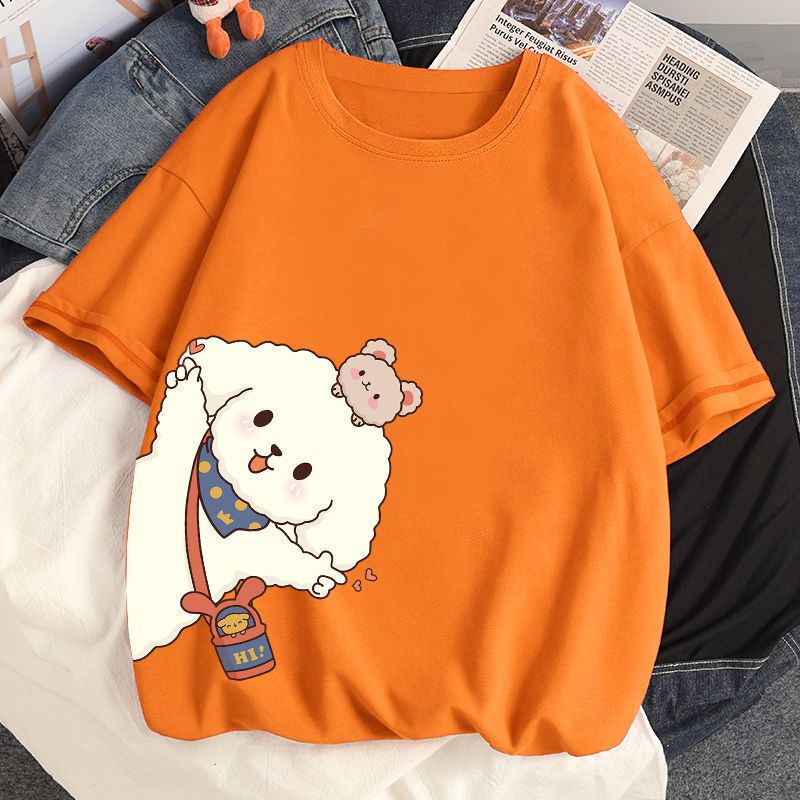 多色純棉可爱印花宽松圆领短袖T恤-Cicimode