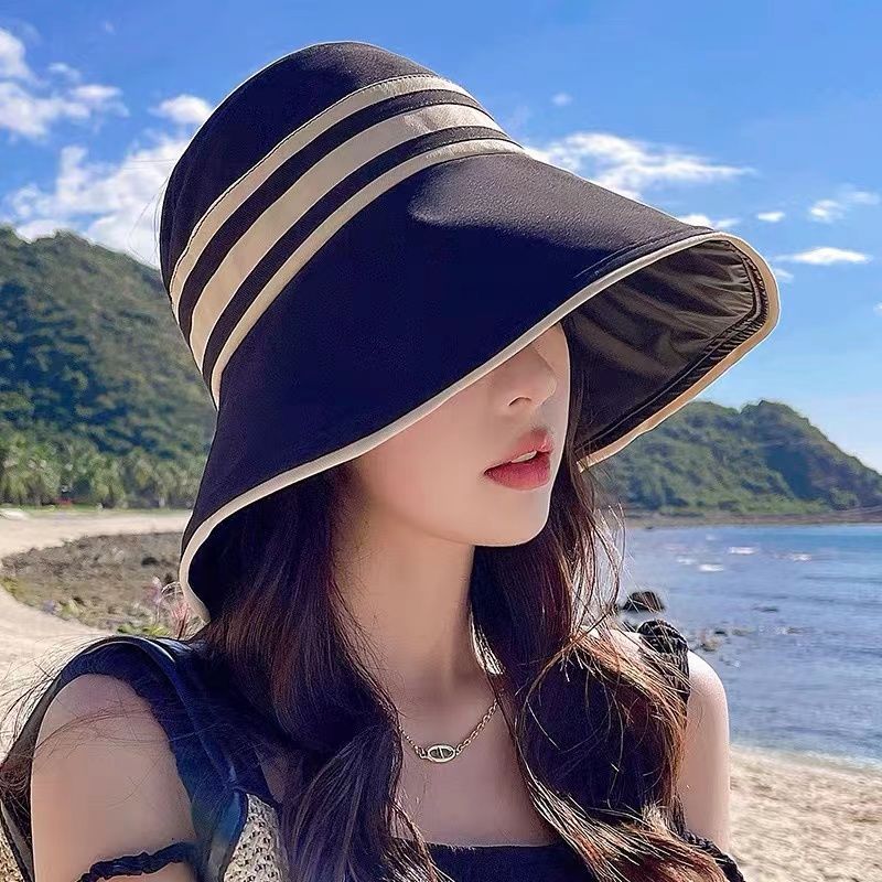 日系黑膠防紫外線大檐百搭遮臉漁夫空頂帽子-Cicimode