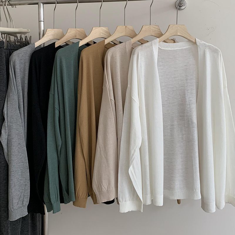 時尚百搭中長薄款顯瘦寬鬆針織防曬開衫