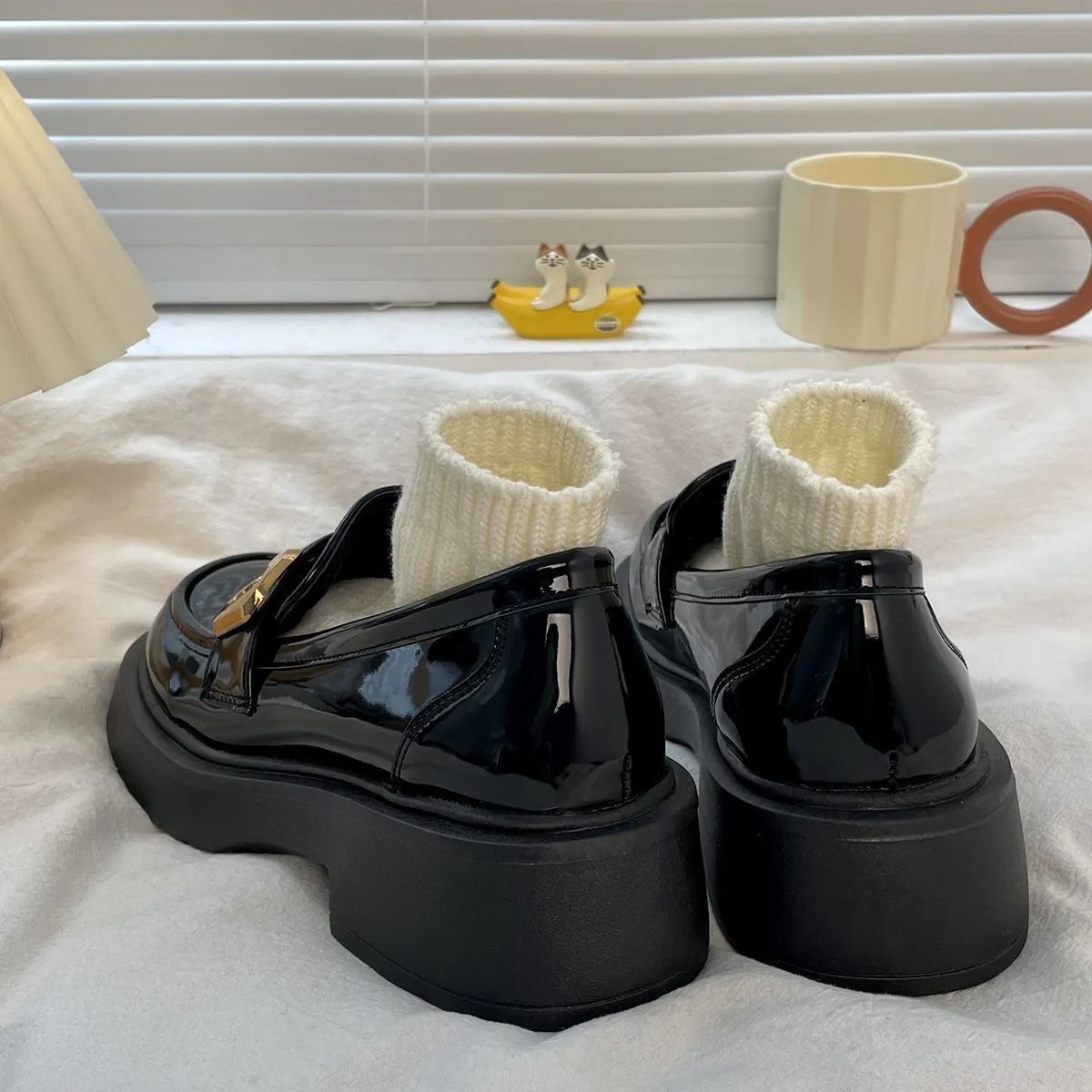 英倫風復古百搭厚底樂福鞋小皮鞋圓頭單鞋