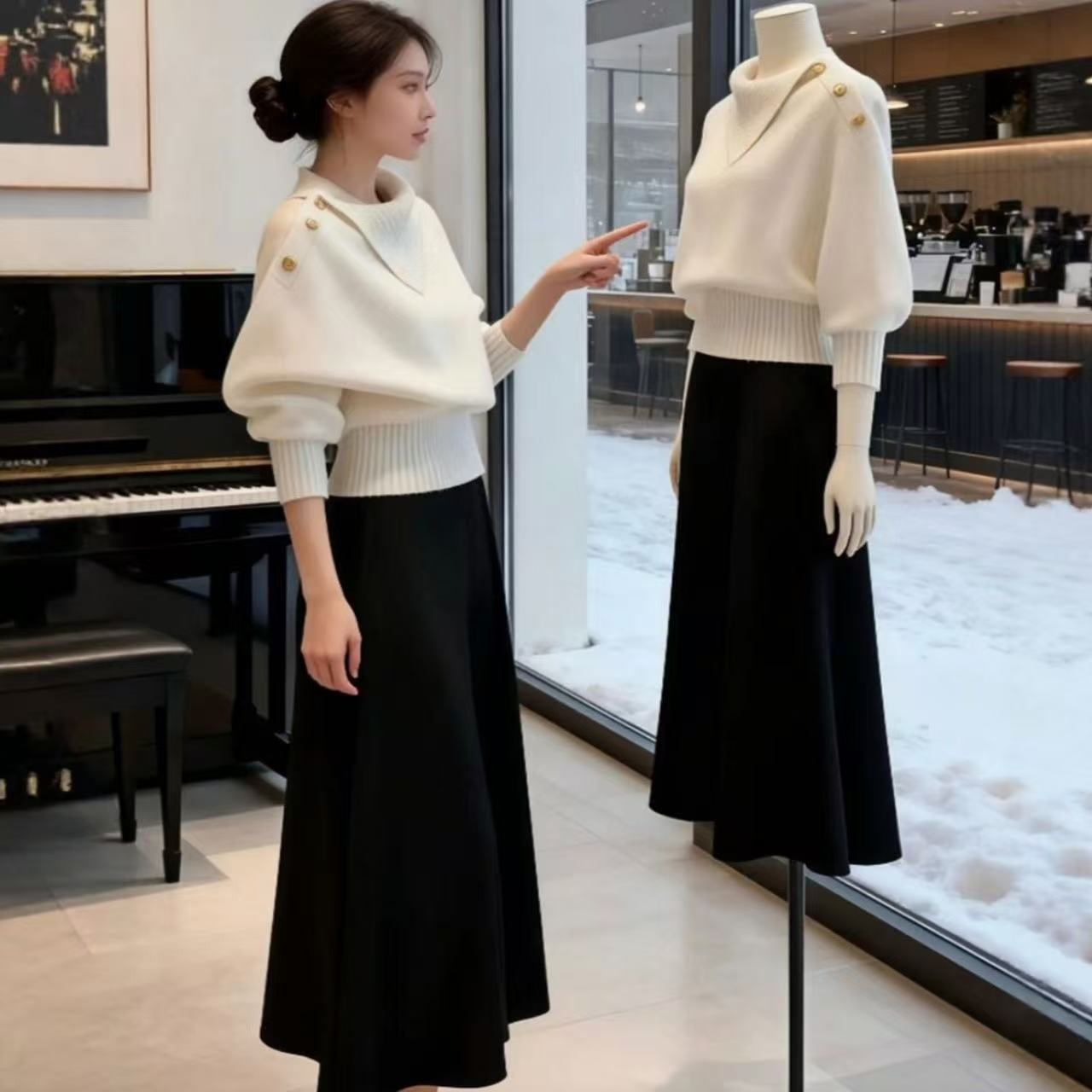 高級感韓系慵懶可外穿不規則翻領針織毛衣