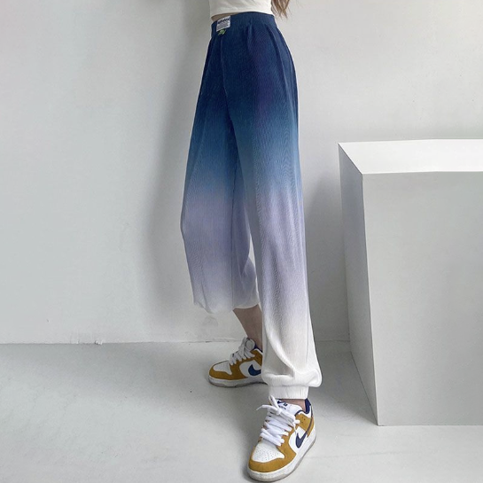 直筒垂感寬鬆休閒肌理感壓褶漸變束腳褲