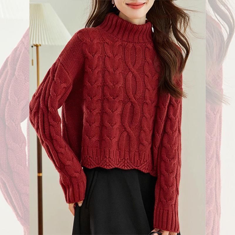 麻花寬鬆顯瘦百搭慵懶復古針織毛衣-Cicimode