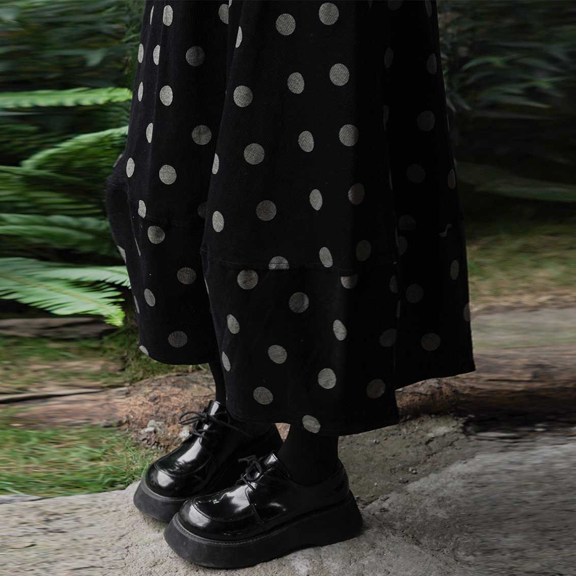 日系減齡甜美少女感波點中長款花苞半身裙