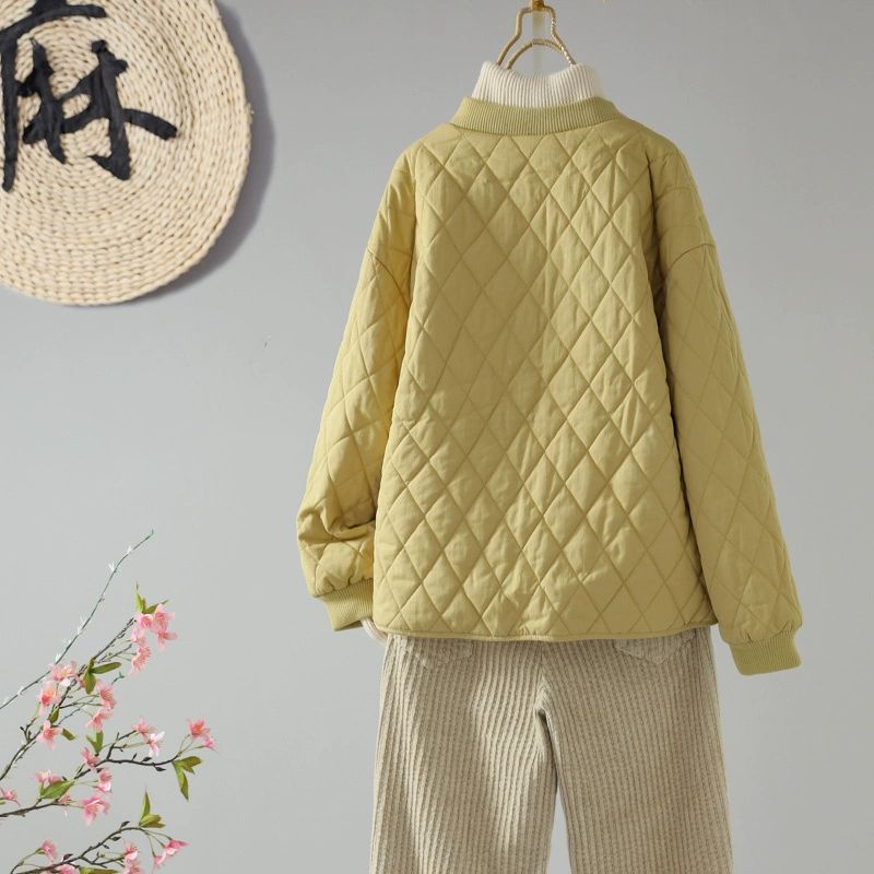 復古圓領寬鬆單排扣顯瘦夾棉保暖棉衣