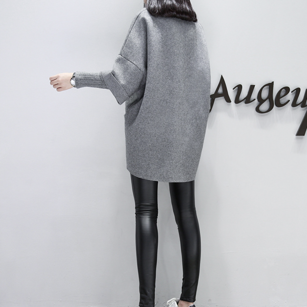 休閒時尚寬鬆拼接長袖純色長款圓領衛衣