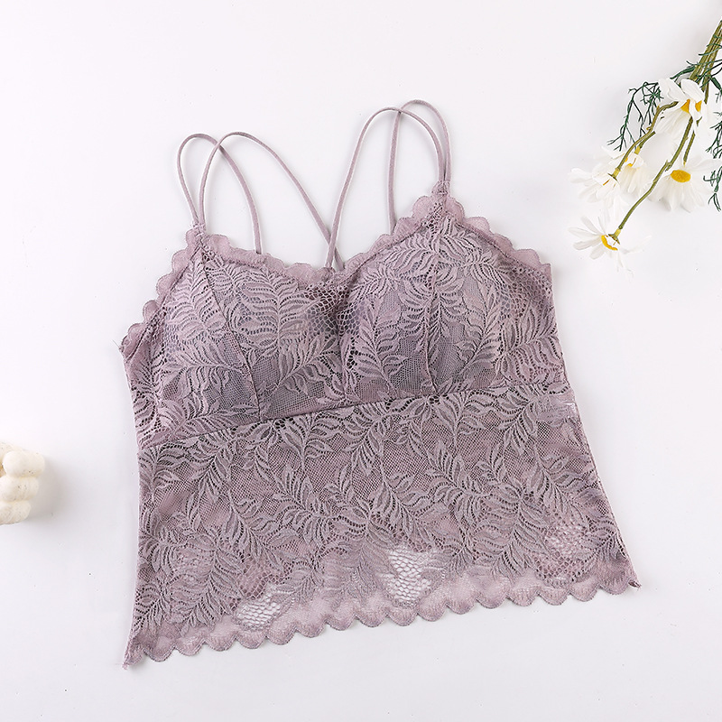 6色韓版蝴蝶蕾絲美背裹胸交叉吊帶帶胸墊內衣