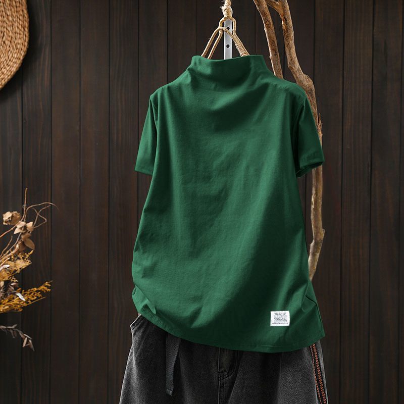 原創高品質！顯瘦印花純棉百搭休閒半高領短袖T恤-Cicimode