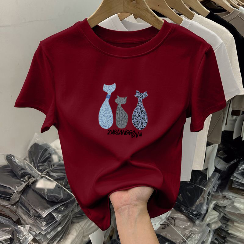 純棉印花修身時尚百搭圓領顯瘦正肩短袖T恤