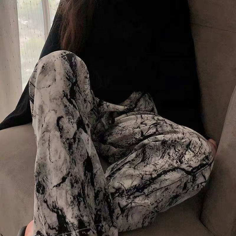 甜美印花波西米亞吸濕排汗寬鬆休閒闊腿九分褲