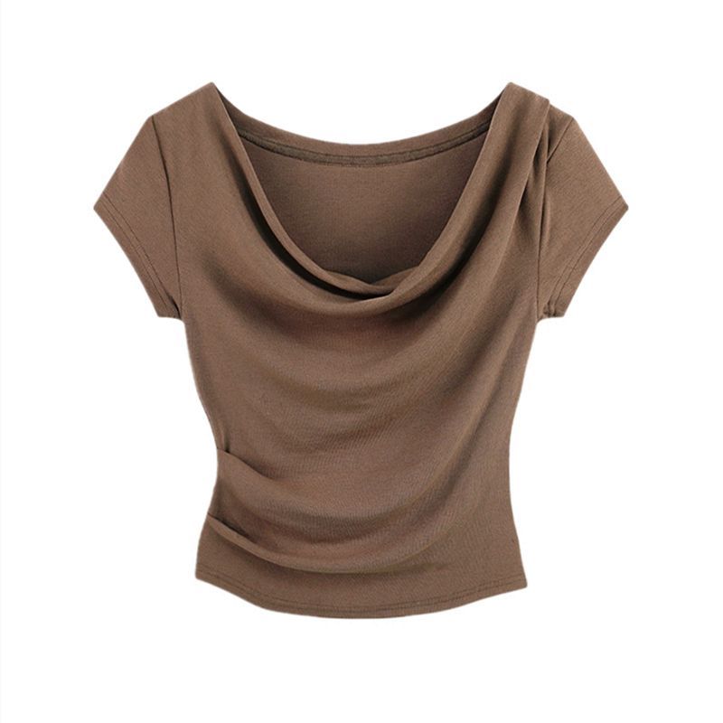 超顯瘦百搭氣質鎖骨一字肩蕩領短袖T恤-Cicimode