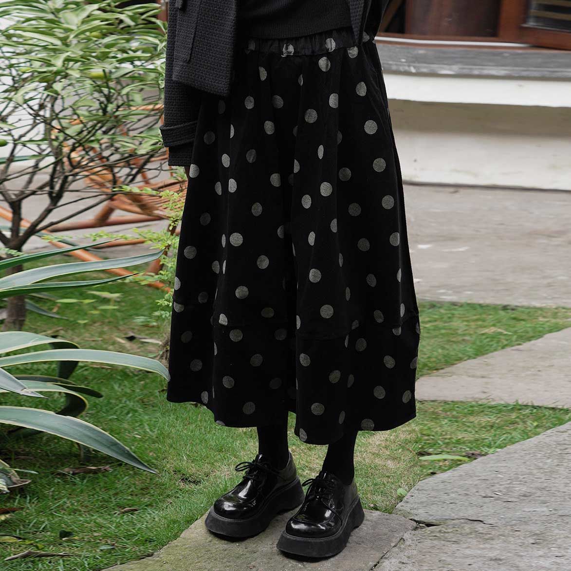 日系減齡甜美少女感波點中長款花苞半身裙