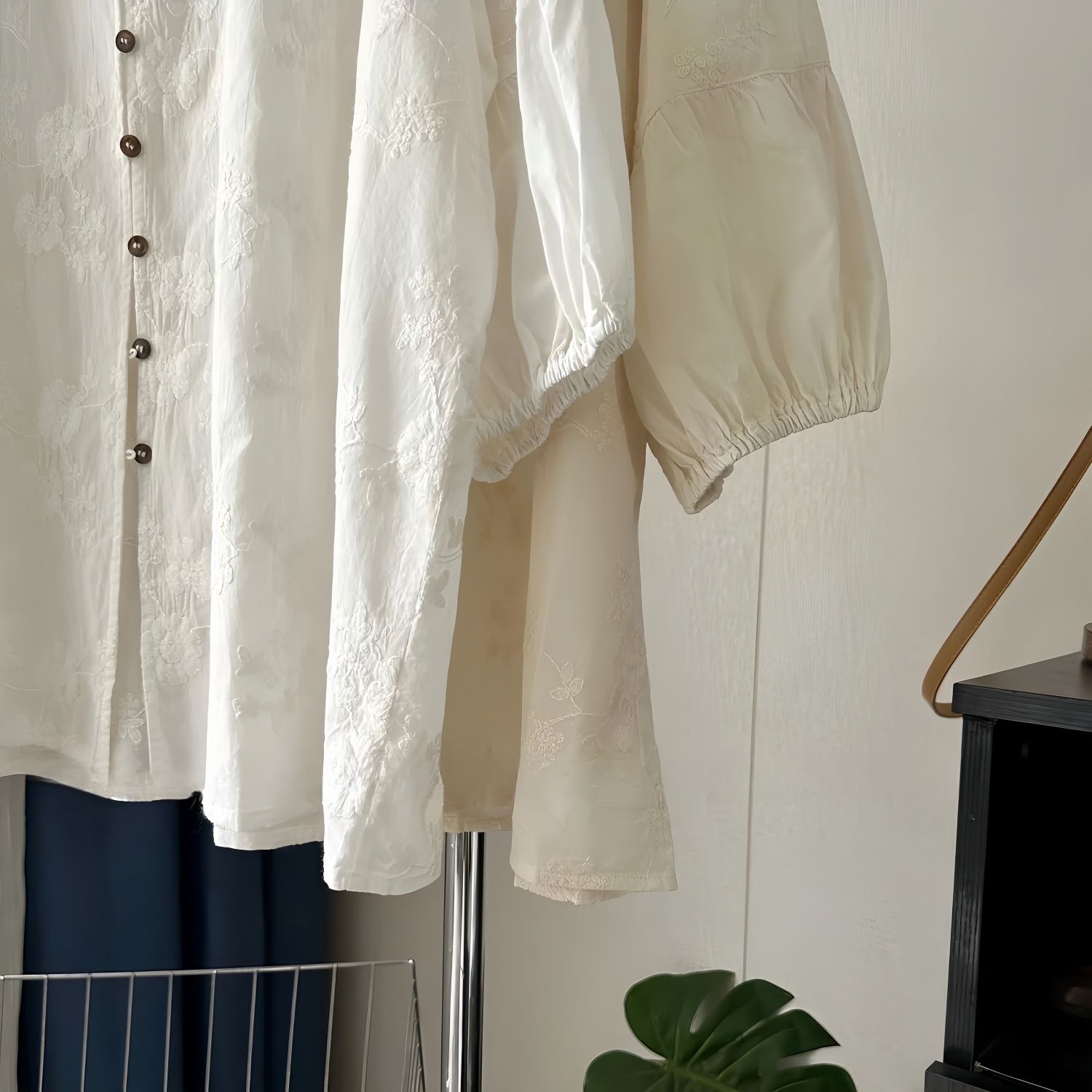 提花刺繡棉質百搭防曬寬鬆七分袖中長款開衫襯衫