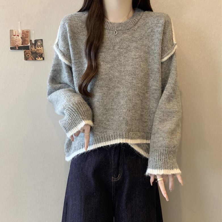 慵懶風設計感 洋氣韓版寬鬆針織毛衣-Cicimode