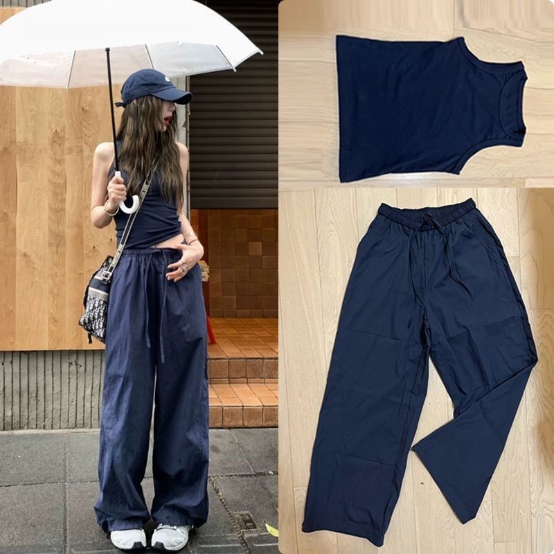 【單件/套裝】美式復古流行時尚背心+工裝休閑褲兩件套