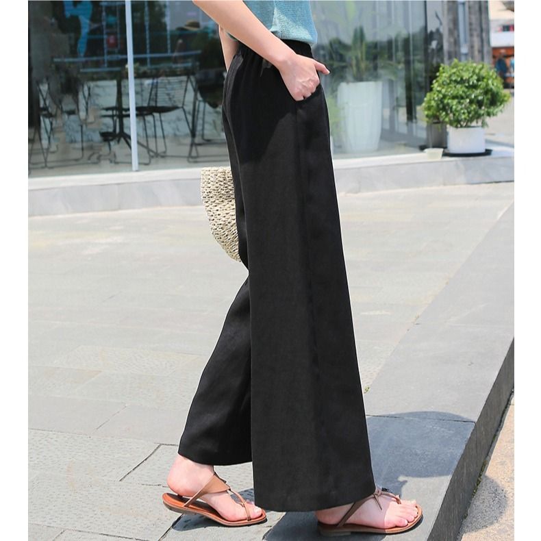 新款棉麻闊腿褲女夏亞麻休閒褲高腰垂感大腳褲子垂墜寬鬆長褲