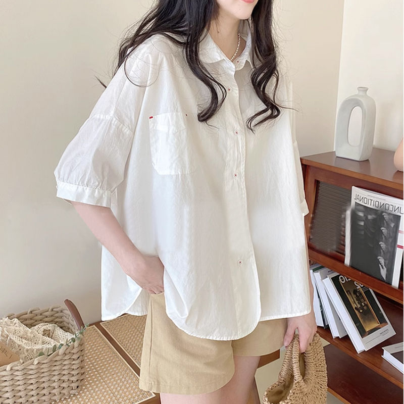 韓版寬鬆a字斗篷純色娃娃領襯衫-Cicimode