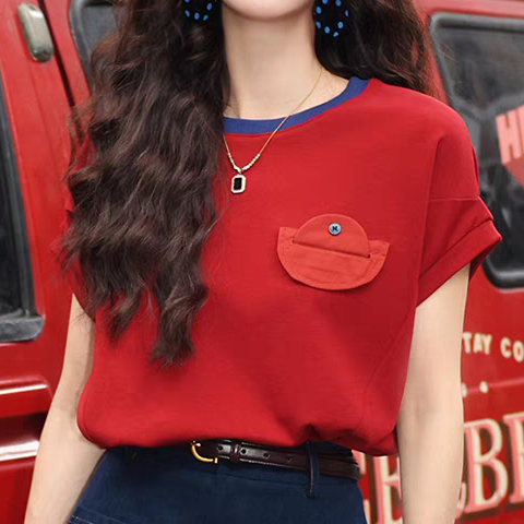 【單件/套裝】休閒寬鬆顯瘦復古設計感T恤+闊腿短褲兩件套裝