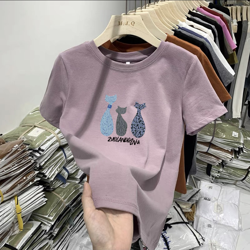 純棉印花修身時尚百搭圓領顯瘦正肩短袖T恤