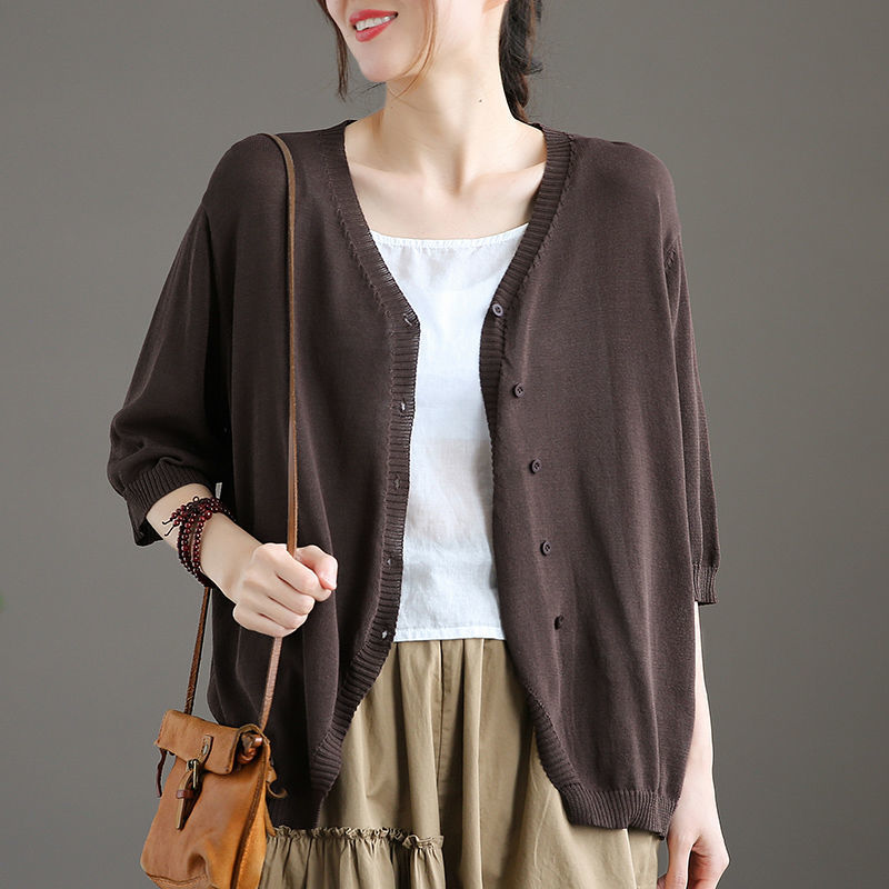 百搭文藝防曬空調衫冰絲中袖針織開衫