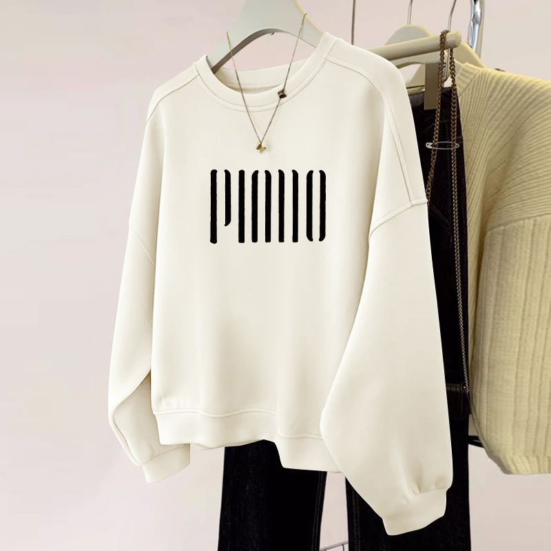 薄款/刷毛休閒圓領打底高檔寬鬆顯瘦保暖長袖T恤