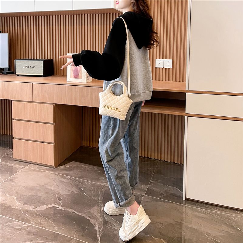 韓版連帽設計撞色顯瘦衛衣-Cicimode