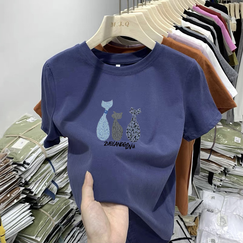 純棉印花修身時尚百搭圓領顯瘦正肩短袖T恤