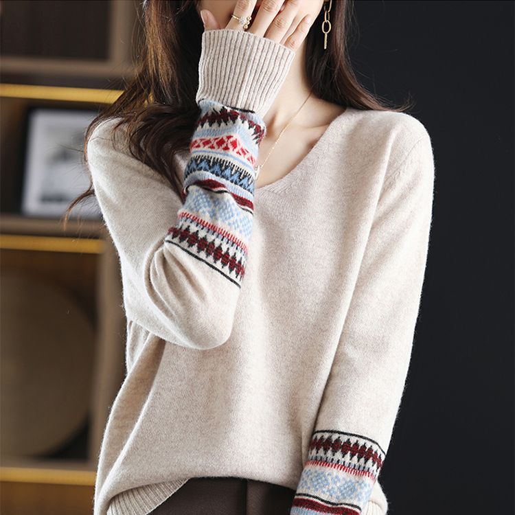 氣質V領時尚套頭內搭洋氣針織長袖-Cicimode