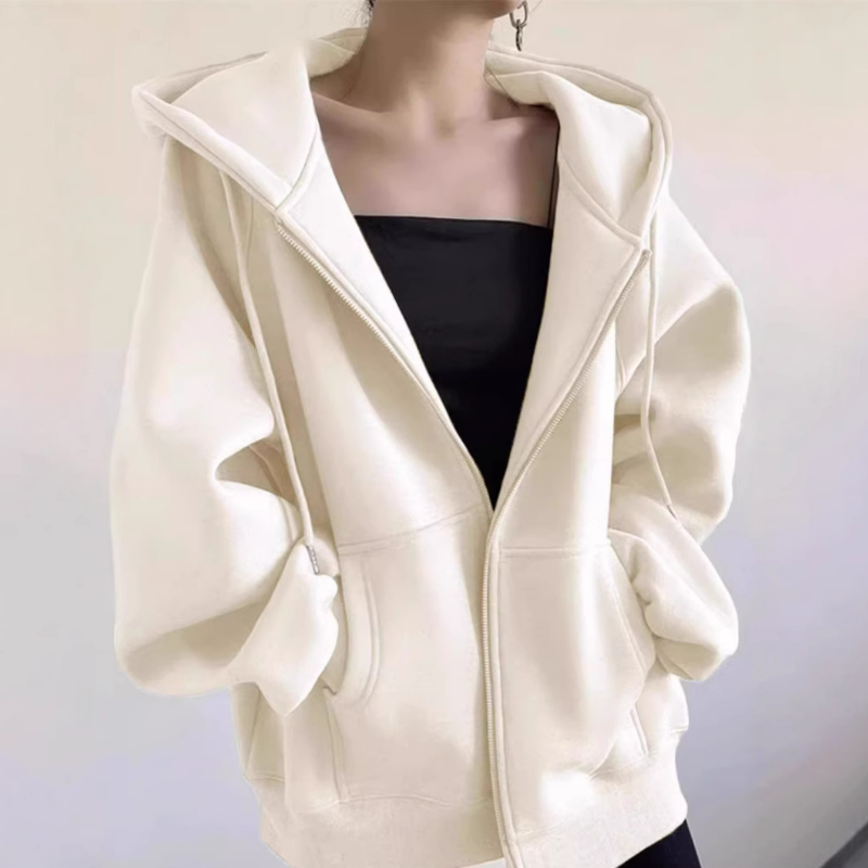 【單件/套裝】韓版寬鬆休閒連帽拉鏈外套+複古牛仔褲兩件套-Cicimode