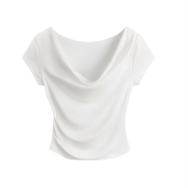 超顯瘦百搭氣質鎖骨一字肩蕩領短袖T恤-Cicimode