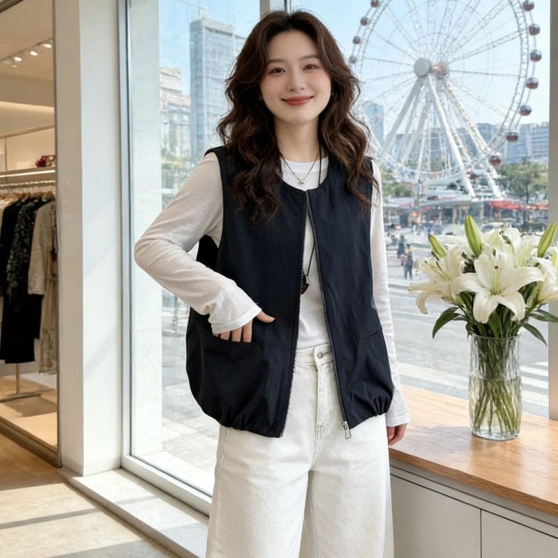 大碼百搭簡約時尚寬松休閑拉鏈馬甲外套