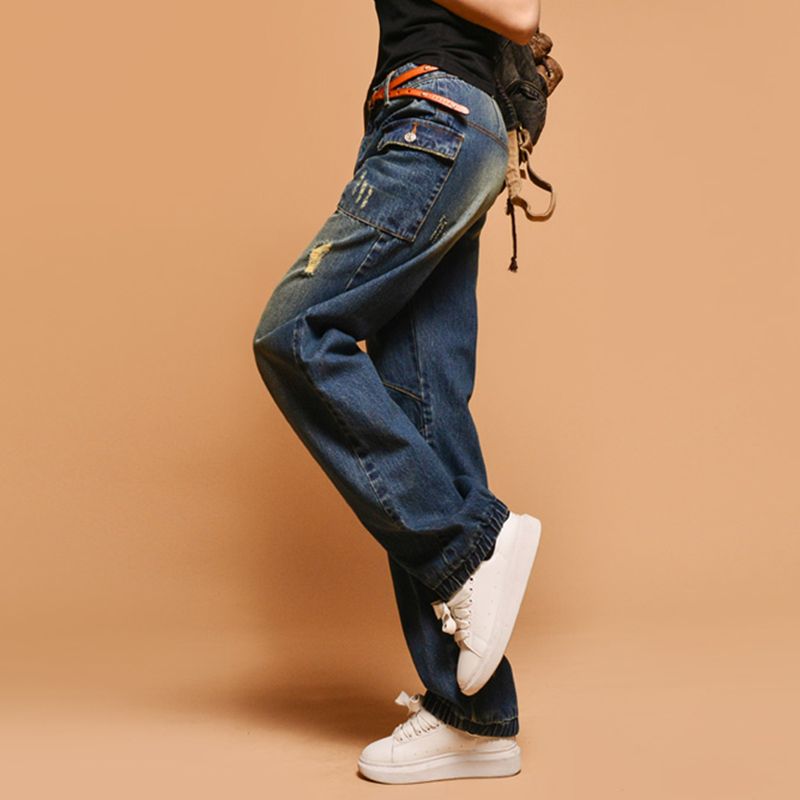 復古bf風大兜燈籠褲高腰闊腿牛仔寬鬆休閒褲裝