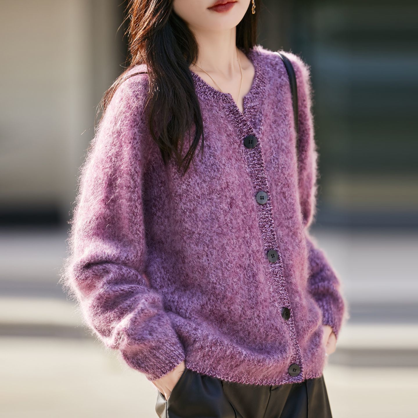 法式慵懶風花紗拉絨羊毛針織開衫-Cicimode