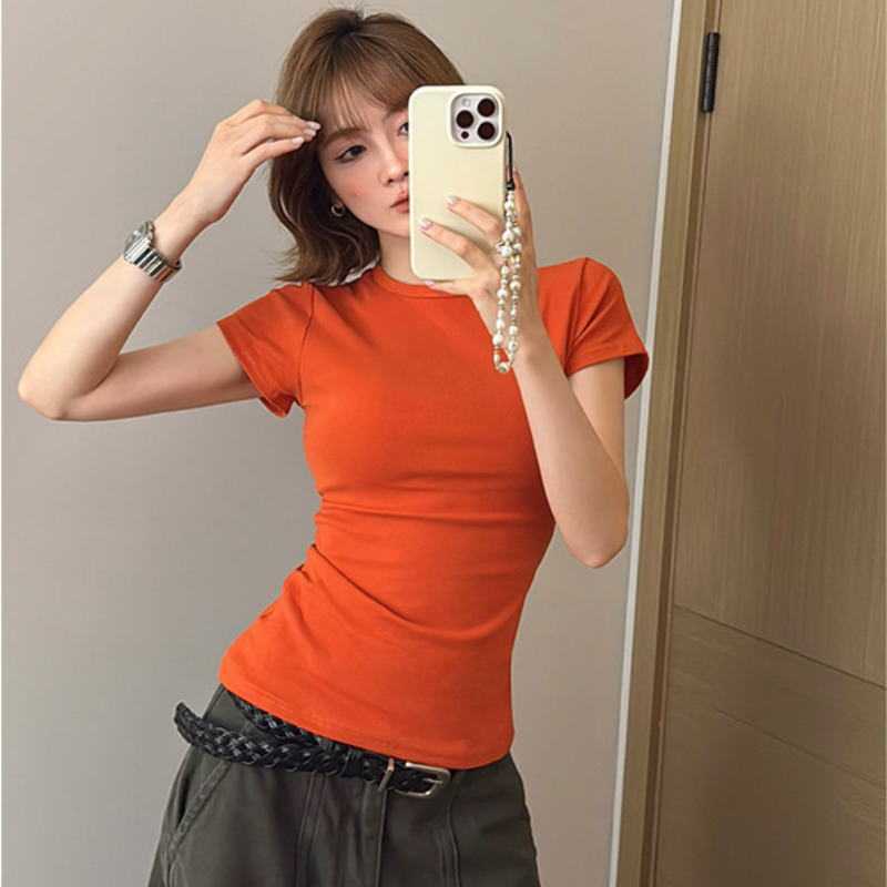 修身顯瘦圓領正肩百搭簡約短袖T恤