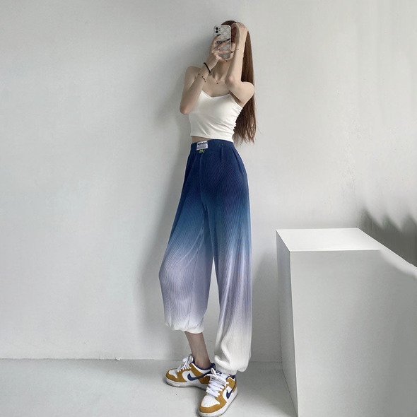 直筒垂感寬鬆休閒肌理感壓褶漸變束腳褲
