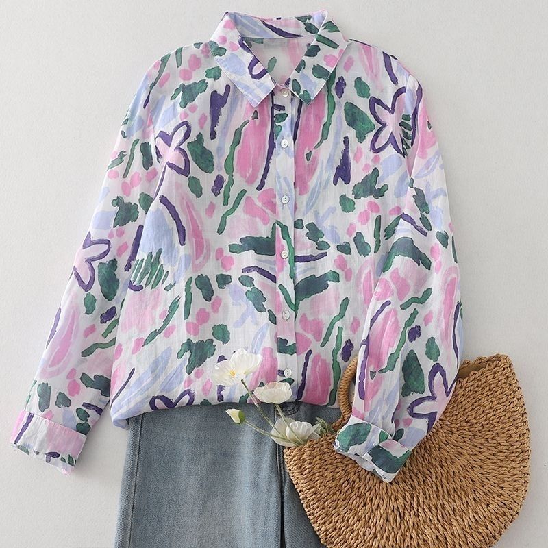 高品質法式百搭碎花氣質溫柔風薄款襯衫-Cicimode