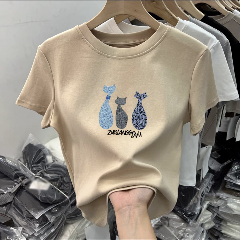 純棉印花修身時尚百搭圓領顯瘦正肩短袖T恤