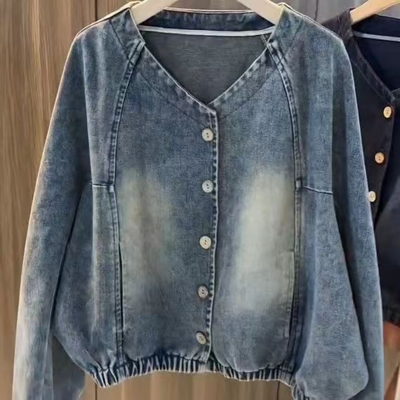 大碼復古短版百搭洋氣休閒夾克牛仔外套