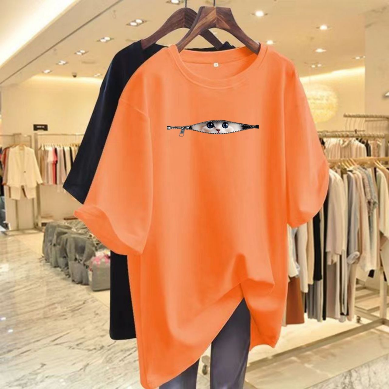 16色純棉寬鬆可愛貓咪寬鬆中長款百搭短袖T恤-Cicimode