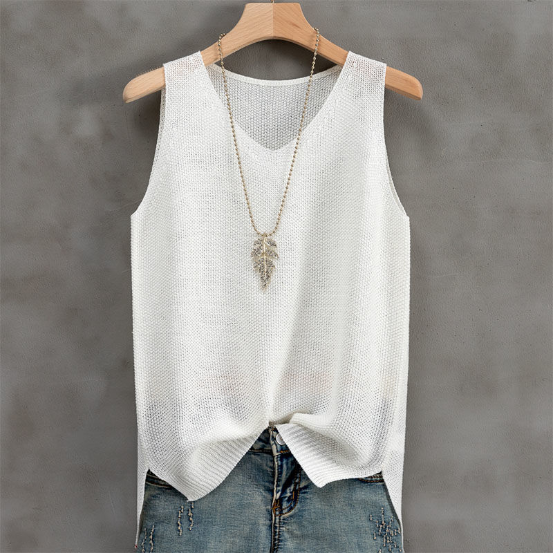 針織冰絲涼爽透氣V領寬鬆吊帶背心-Cicimode