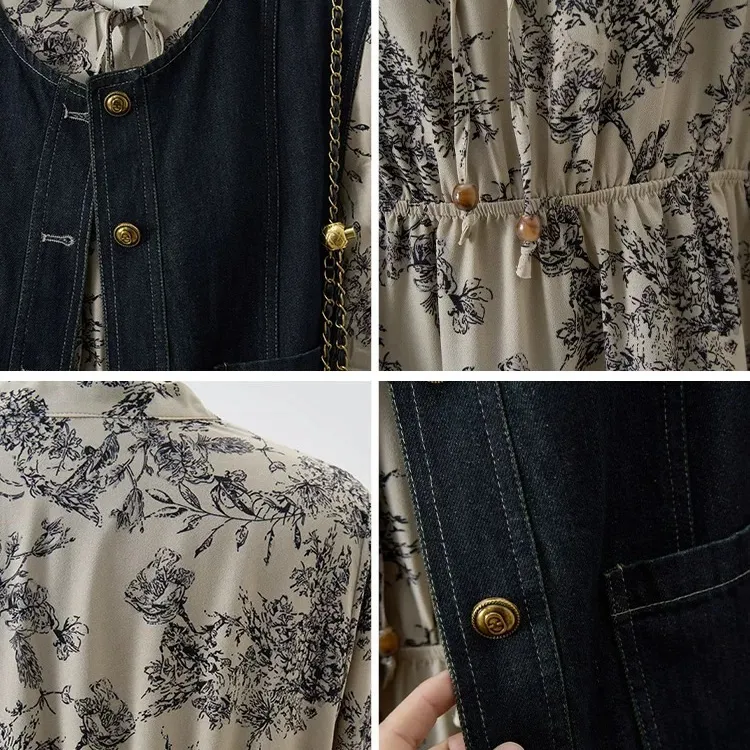 【單件/套裝】鬆弛感遮肉顯瘦牛仔馬甲+碎花長裙兩件套裝