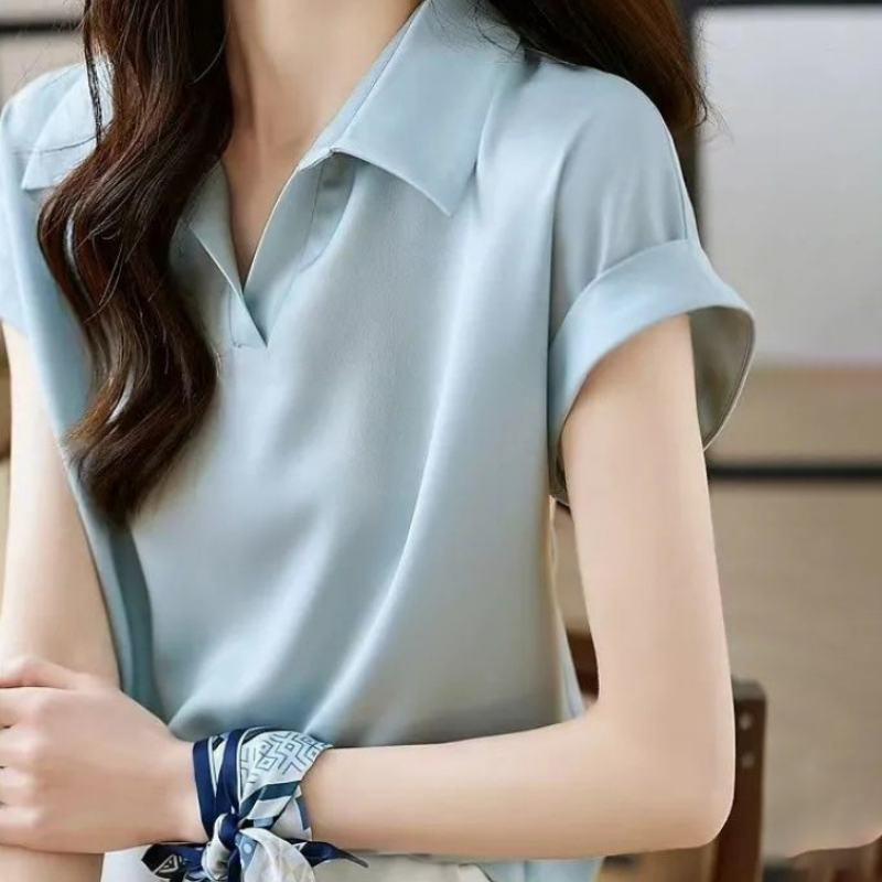法式設計打底襯衣別緻氣質時尚短袖襯衫