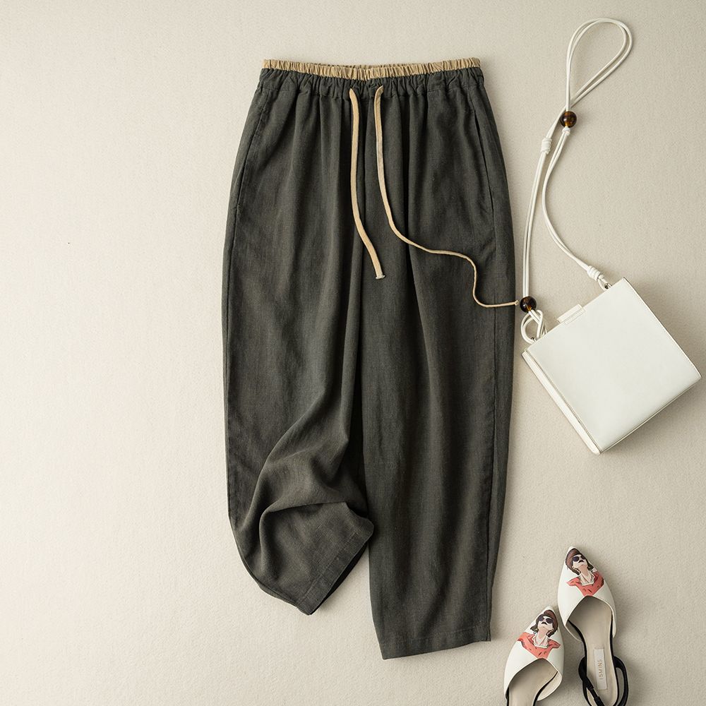 日系棉麻寬鬆垂感復古顯瘦闊腿褲-Cicimode