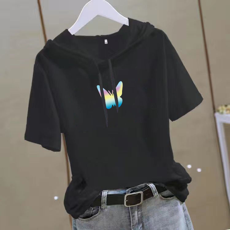 【多款印花可選】休閒顯瘦減齡時尚寬鬆連帽短袖T恤