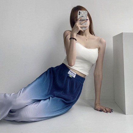 直筒垂感寬鬆休閒肌理感壓褶漸變束腳褲