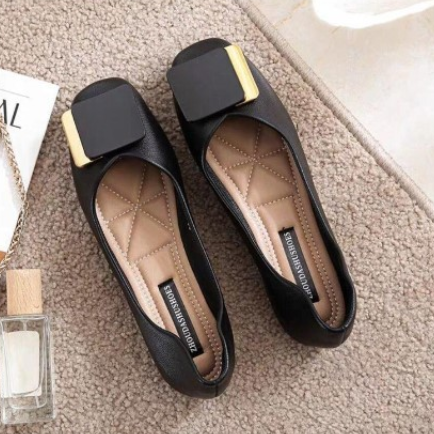 溫柔氣質淑女風舒適淺口方頭平底單鞋