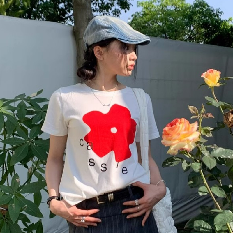 【單件/套裝】韓系穿搭甜美減齡印花短袖T恤+高腰學院風百搭半身裙兩件套