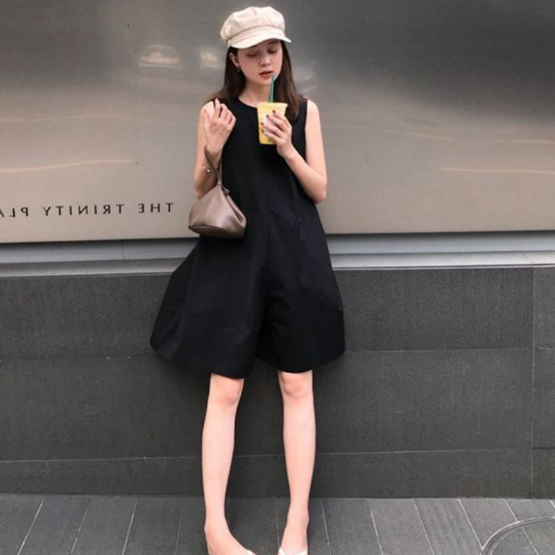 休閒時尚百搭涼感透氣闊腿連體褲/連身裙