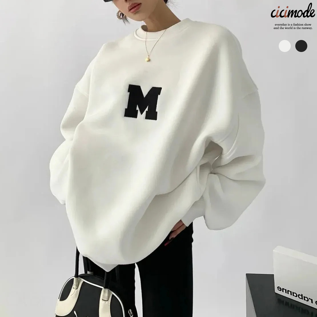 韓版慵懶風寬鬆簡約字母印花圓領衛衣-Cicimode