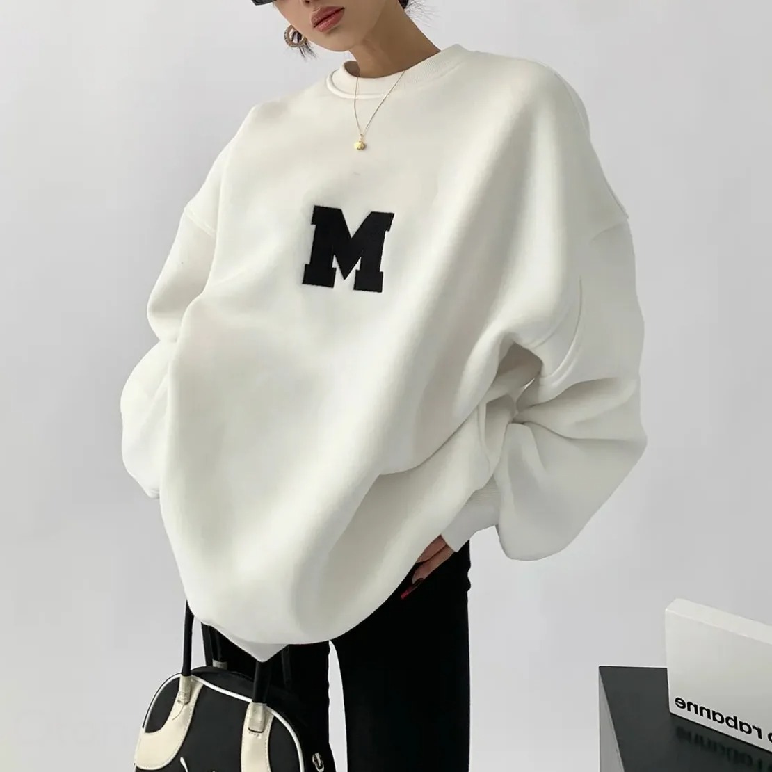 韓版慵懶風寬鬆簡約字母印花圓領衛衣-Cicimode